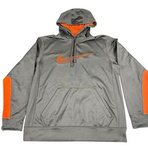 Nike Therma-Fit Performance‎ Hoodie Athletic Sweatshirt Gray Orange Medium